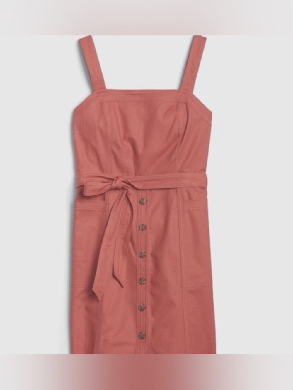 Gap Linen-Blend Button-Front Apron Dress NWT 4 Heart Pink Summer Festival Spring - Picture 4 of 5